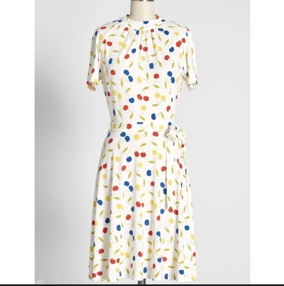 Modcloth White Dress with Red, Blue, and Yellow Print - Picture 1 of 5